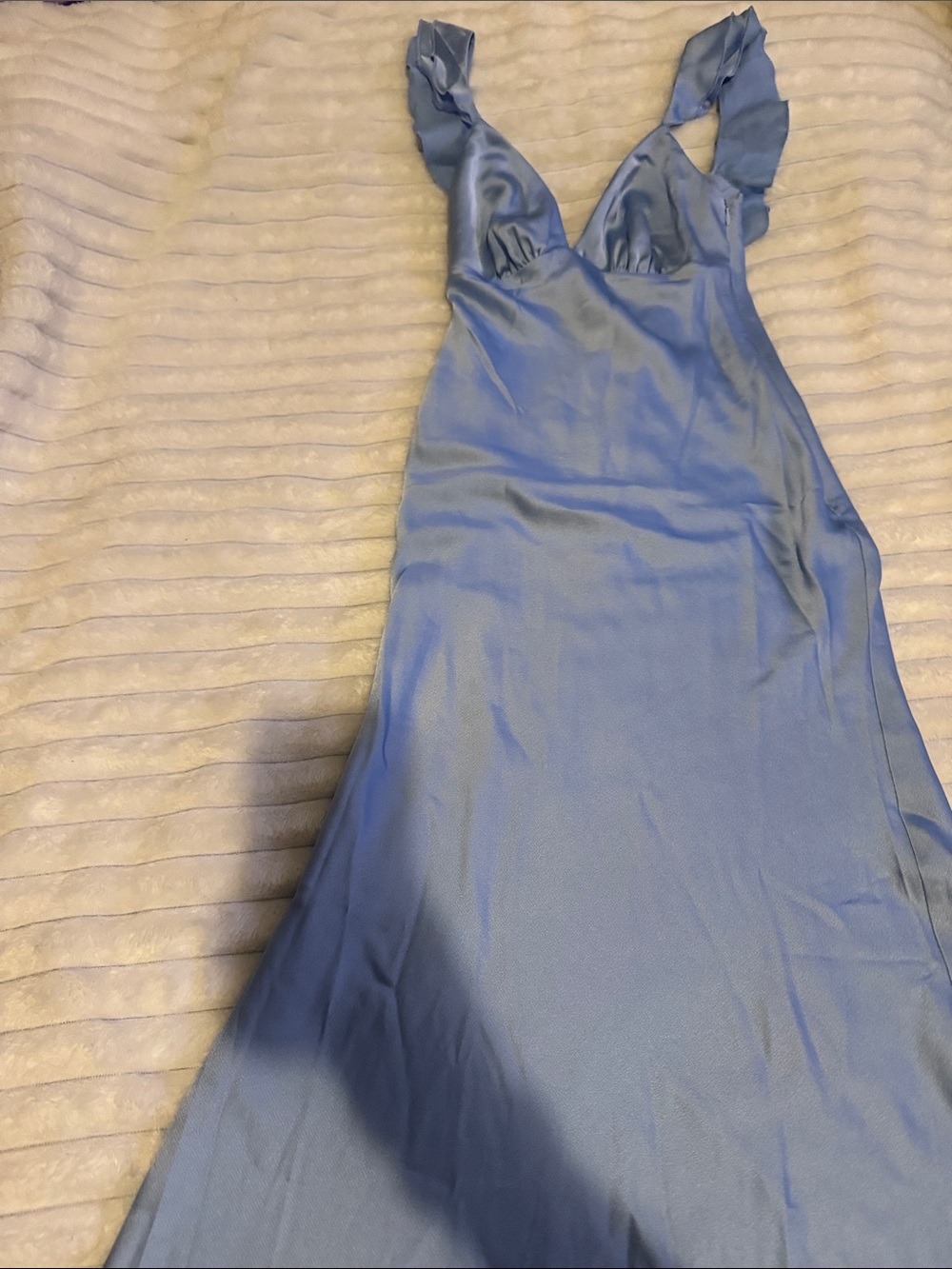 Satin Ruffle Open Maxi Dress in Light Blue size XXS - Picture 3 of 7